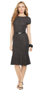 Ralph Lauren Kandence Cap Sleeve Dress: This stylish polka-dot dress has a flattering drop-waist silhouette and a pretty ruffled hem. Falls 22" from the natural waist.  
