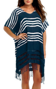 Seafolly Utopia Stripe Kaftan: Crafted from beautifully soft lightweight jersey for a cooling appeal, the Splendour Kaftan from Seafolly is cut to a relaxed fit and boasts a softly-shaped v-neckline, extended kaftan-style sleeves and tassel trimming to finish. Slip on over your most loved swimwear for an effortless beach to beach bar transition. + Miami striped print detail Seafolly kaftan + Diamond cut outs along hem + Ombre colour from top to bottom 