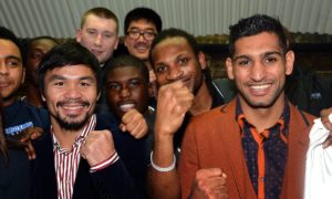 File photo dated 23-01-2015 of Amir Khan and Manny Pacquiao PRESS ASSOCIATION Photo. Issue date: Sunday February 26, 2017. Amir Khan will fight Manny Pacquiao on April 23 in a "super fight" both men have announced on Twitter. See PA story BOXING Khan. Photo credit should read John Stillwell/PA Wire.