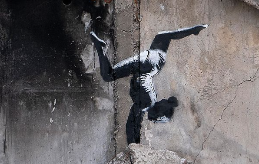 Banksy latest art appears on a bombed building in Ukraine