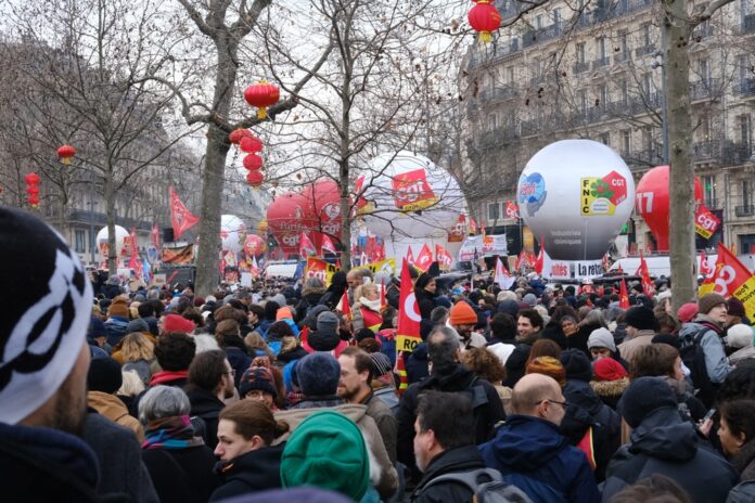 Millions of people protest in France against pension reforms.