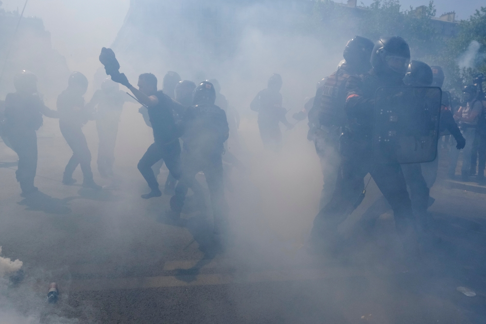 Tear gas fired at protestors in France during anti-pension bill demonstration